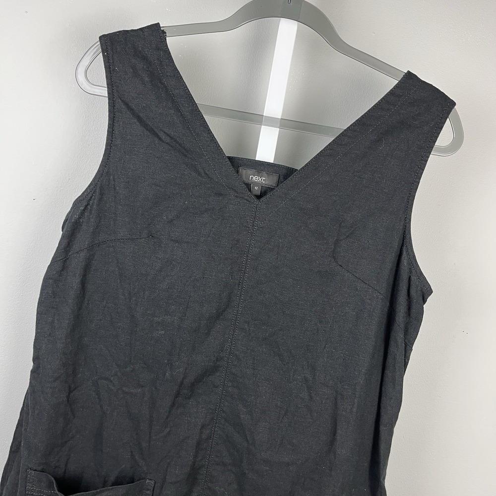 Next Linen‎ Blend Shift Dress Womens US 8 Black Sleeveless Lagenlook Coastal